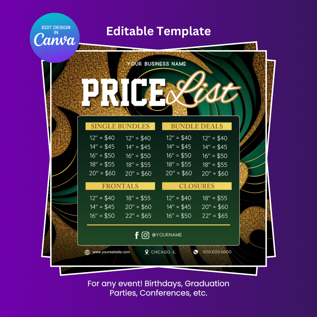 Price List Luxury Booking Flyer Editable Canva Template