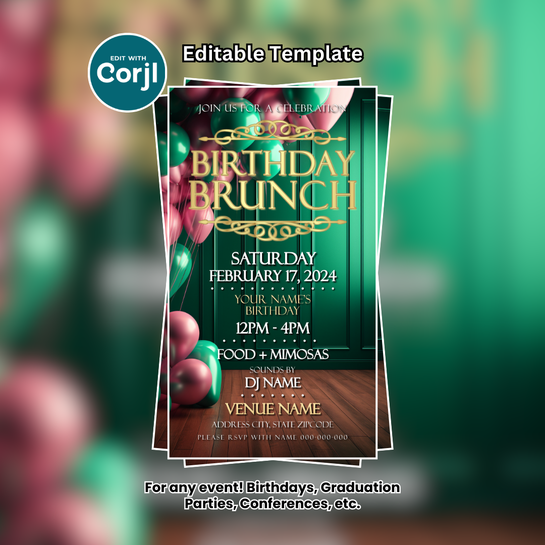 Birthday Brunch Party Flyer Editable Template