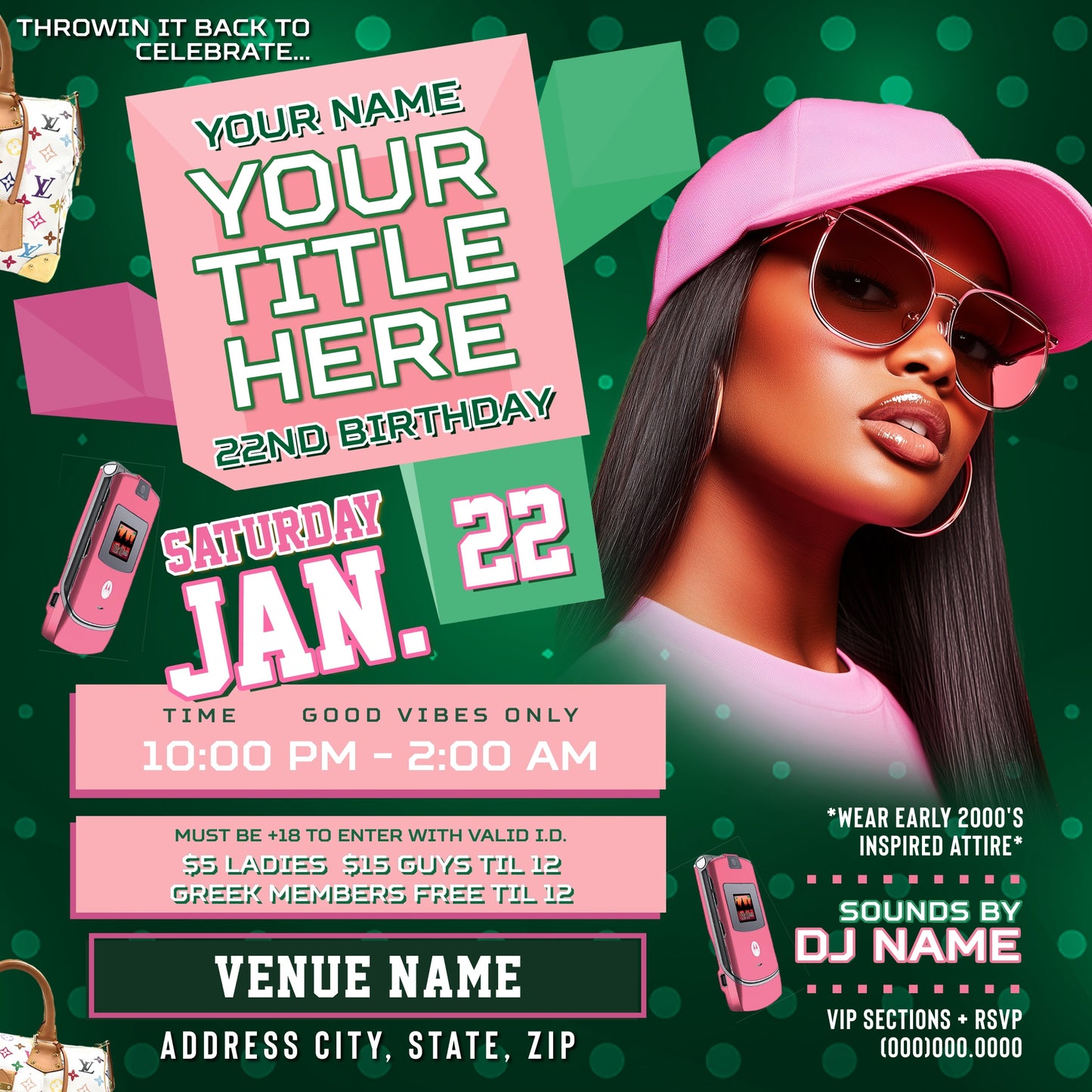 99 & 2000s Party Flyer Template (Pink & Green Edition)