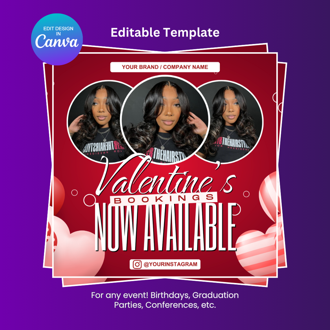 Be My Valentine Booking Flyer Editable Canva Template