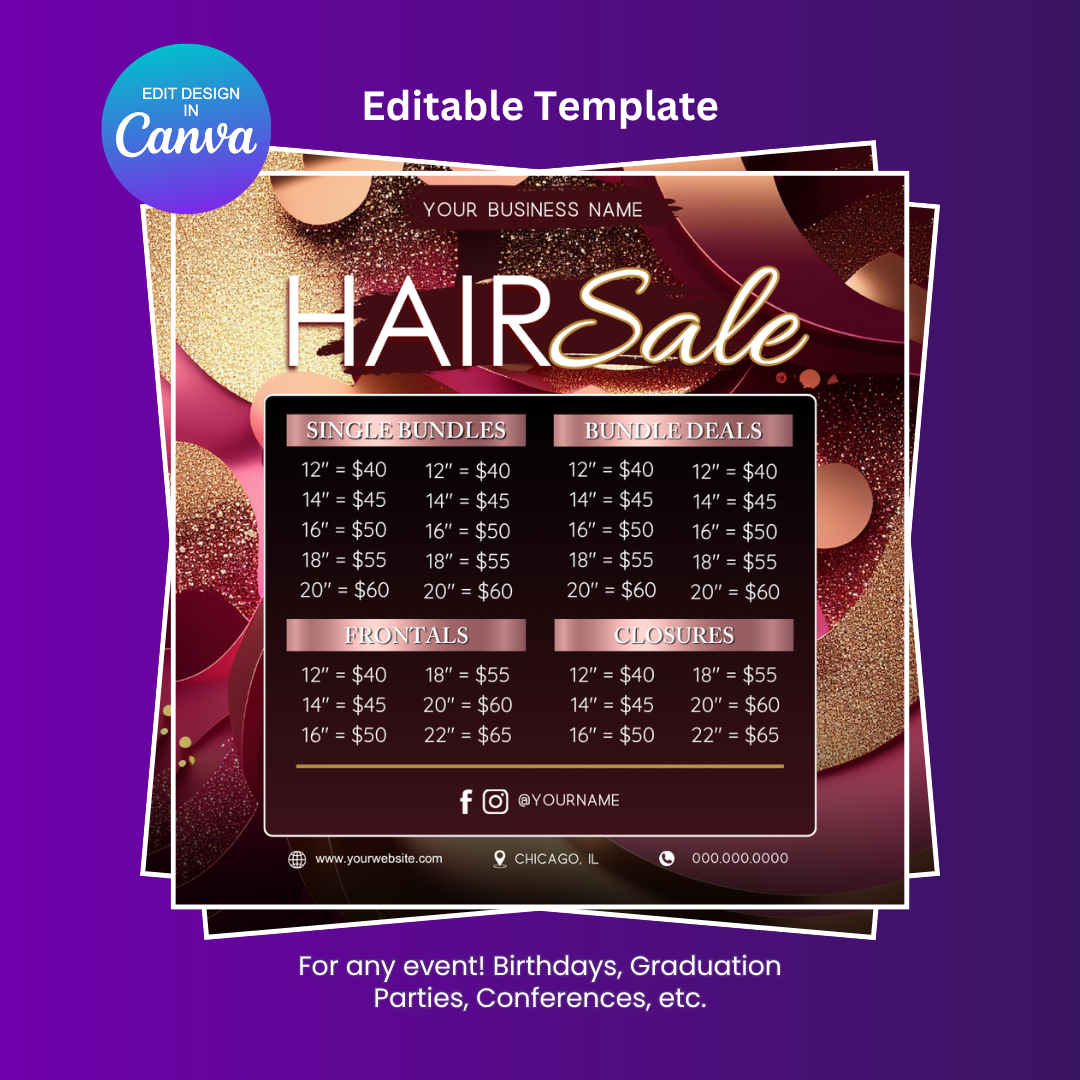 Hair Booking Wig Sale Flyer Editable Canva Template