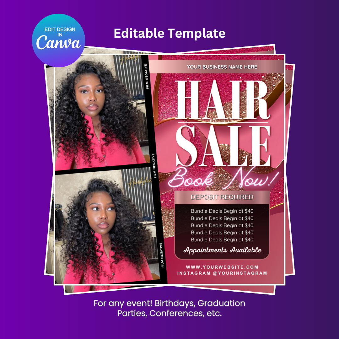 Hair Bundles and Booking Flyer Editable Canva Template