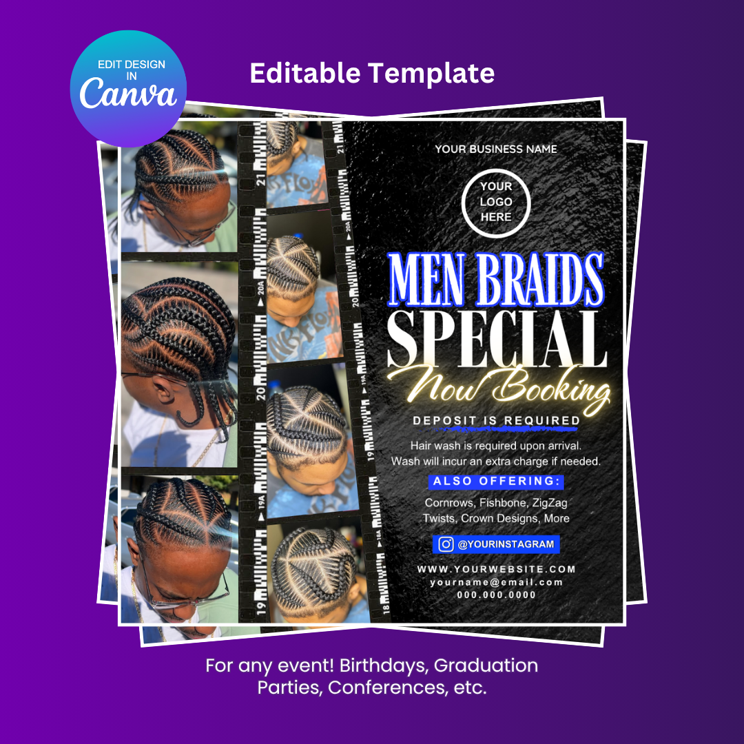 Braider Booking Flyer for Hair Braider Editable Canva Template