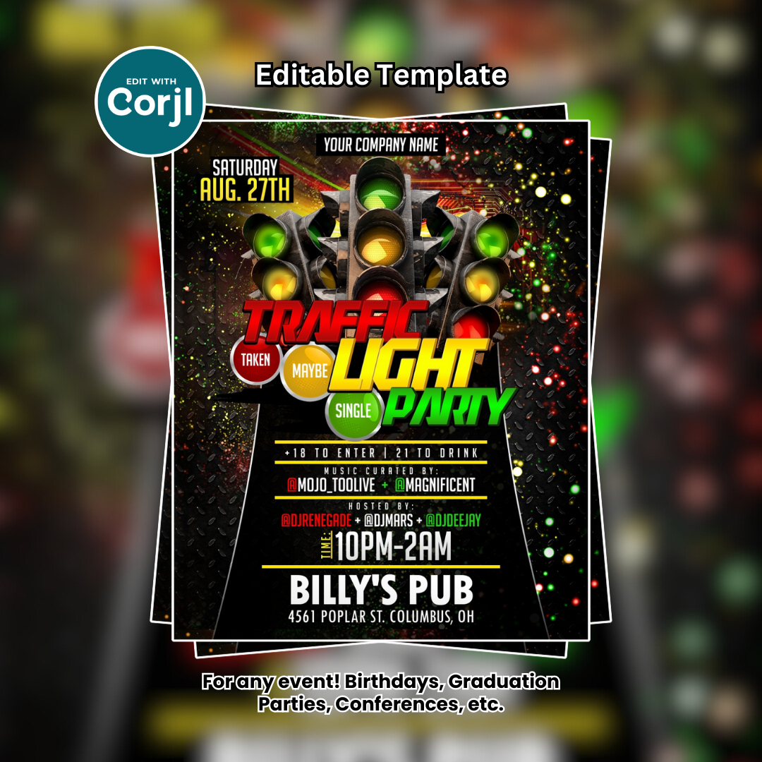 Traffic Light Party Flyer Editable Template