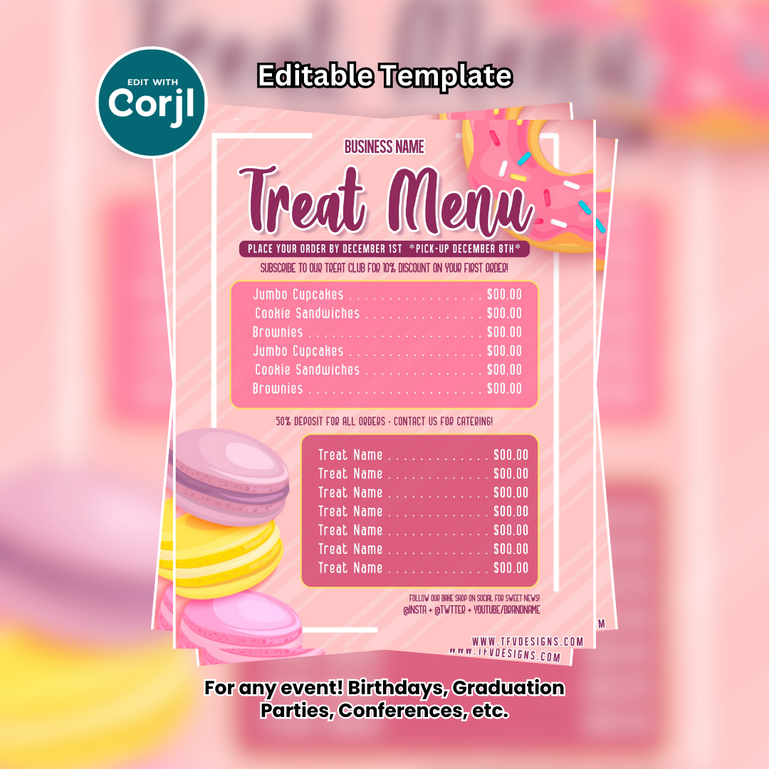 Pink Treat Menu Flyer Editable Template