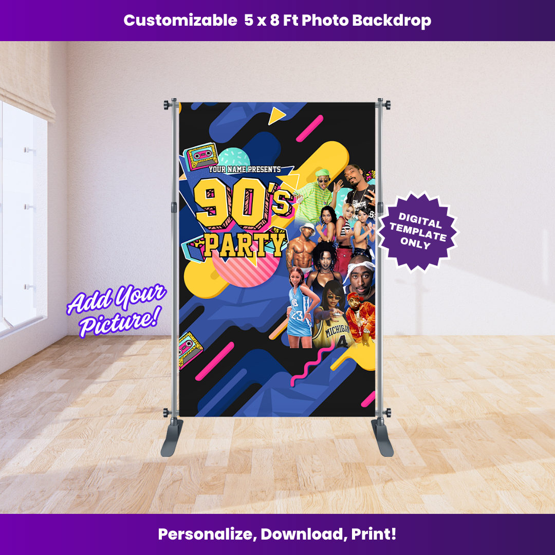 Neon Rave 90's 5 x 8 ft Backdrop Editable Template