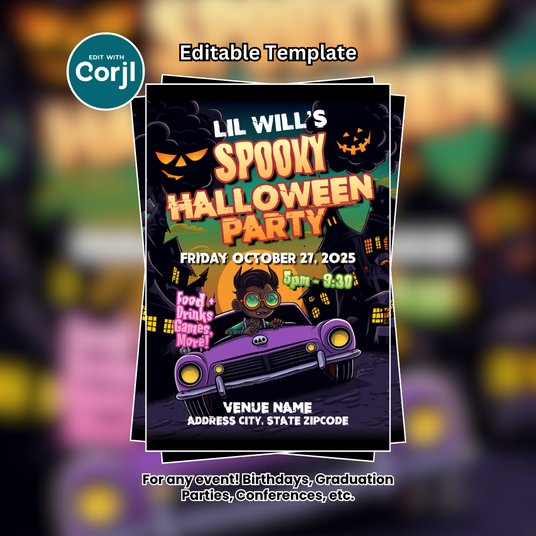 Spooky Halloween Birthday Party Flyer - Editable Template