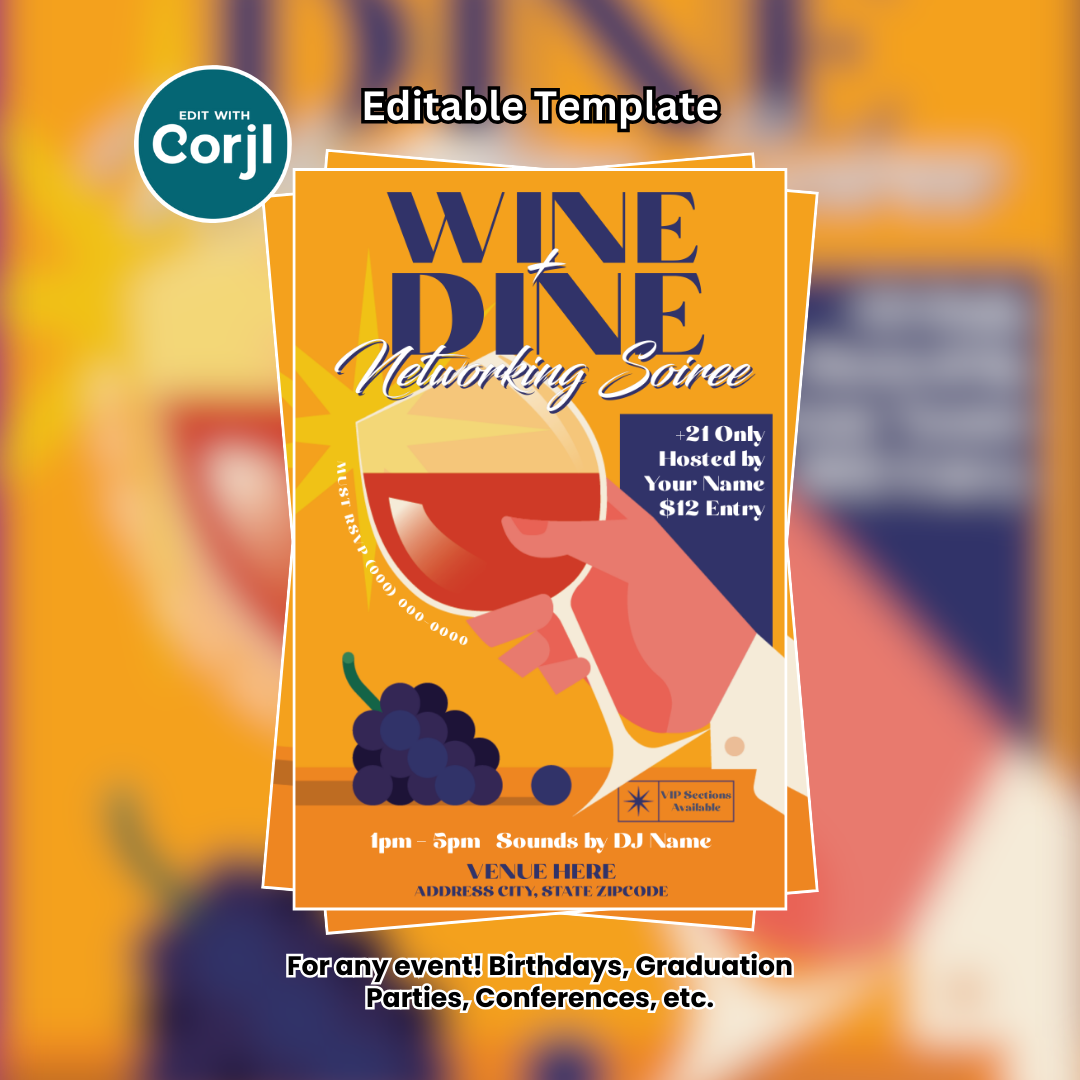 Wine and Dine Soiree Event Flyer Editable Template (4x6)