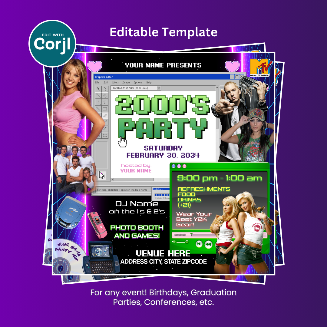 Y2K Birthday Flyer Editable Template (Style 2)