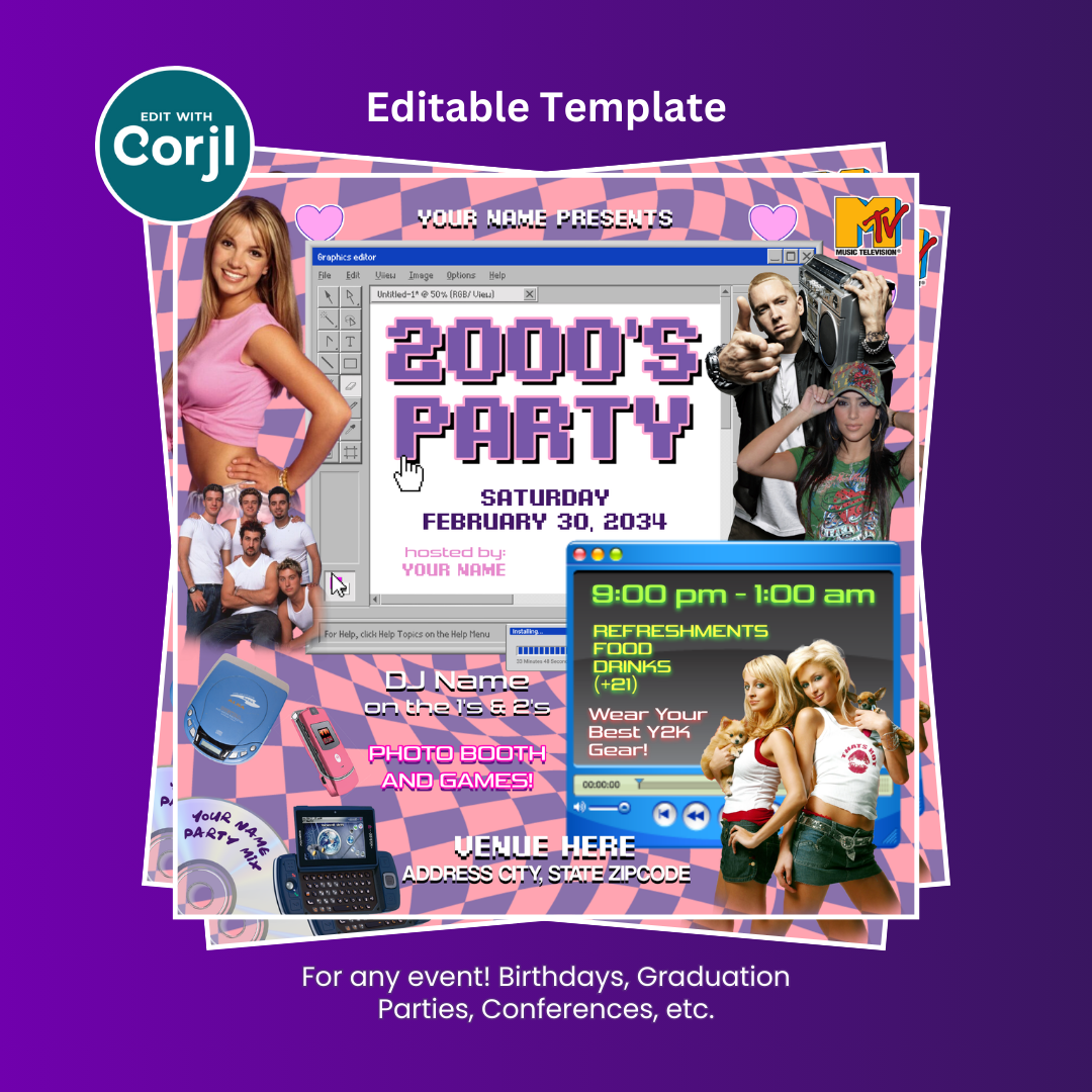Y2K Birthday Flyer Editable Template