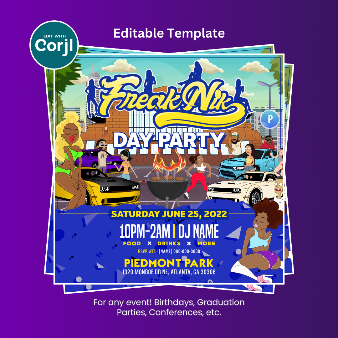 Freaknik Day Party Flyer Editable Template (Blue)