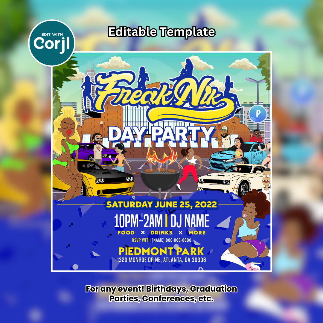 Freaknik Day Party Flyer Editable Template (Blue)