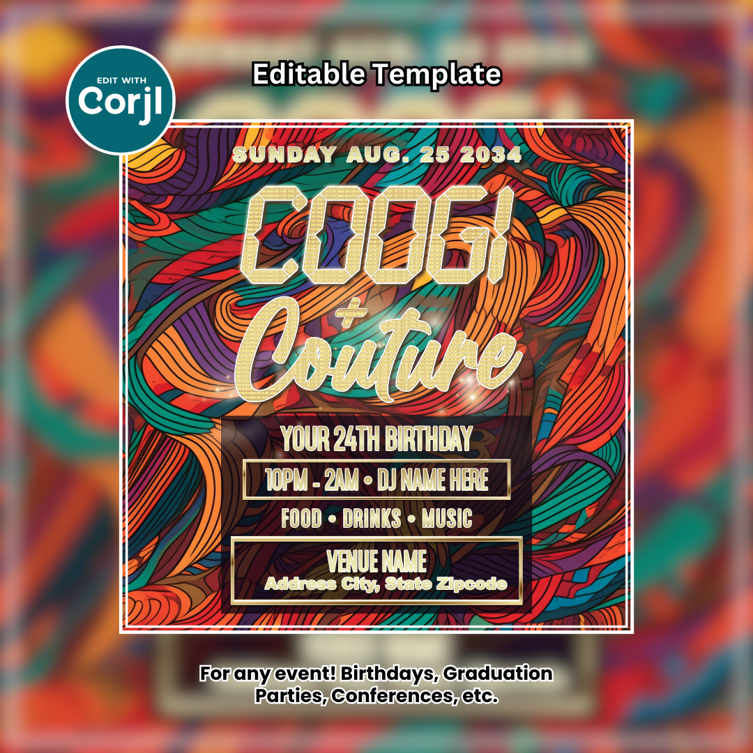 90's Coogi and Couture Party Flyer Editable Template