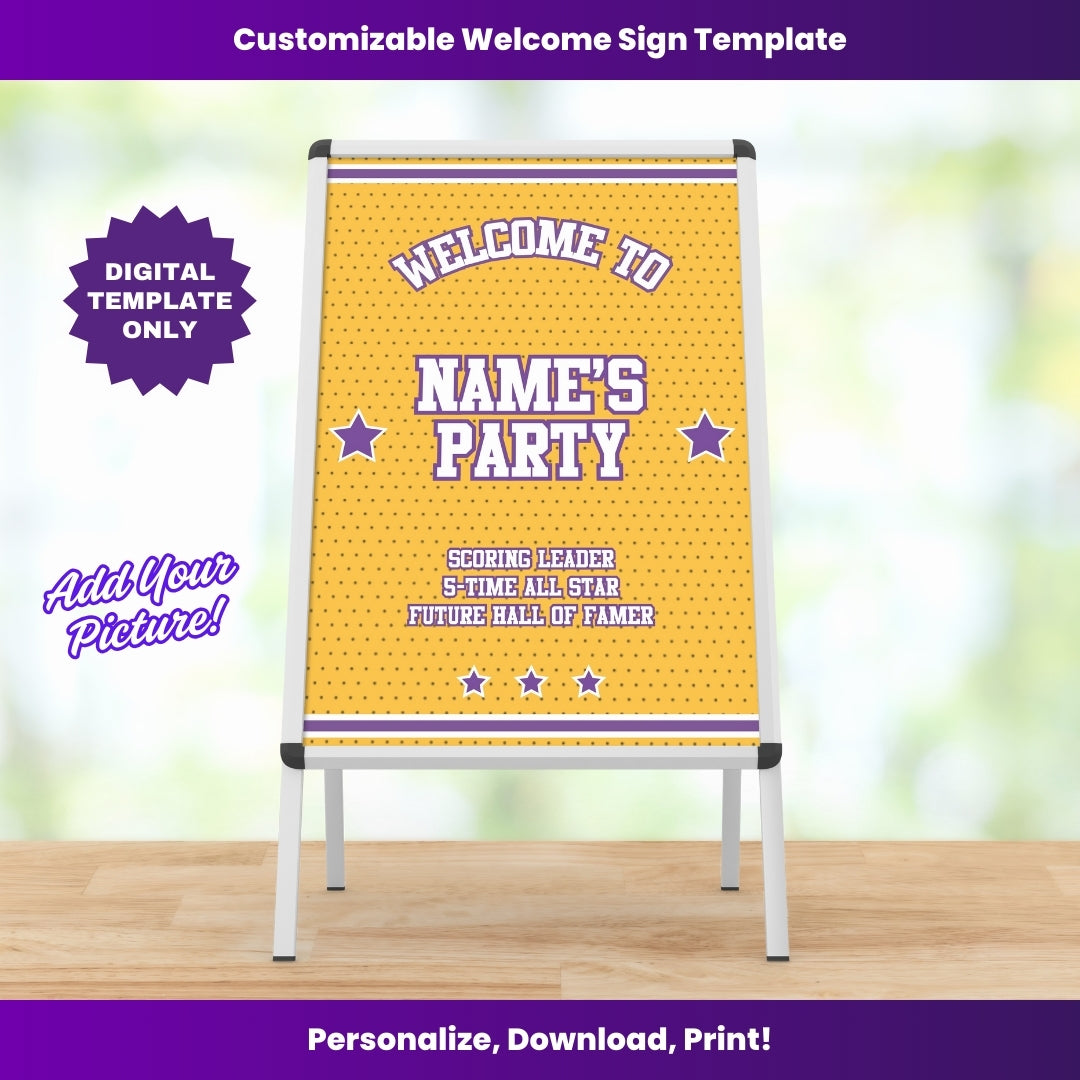 Lakers Party Welcome Sign – Editable Template (Canva Design)