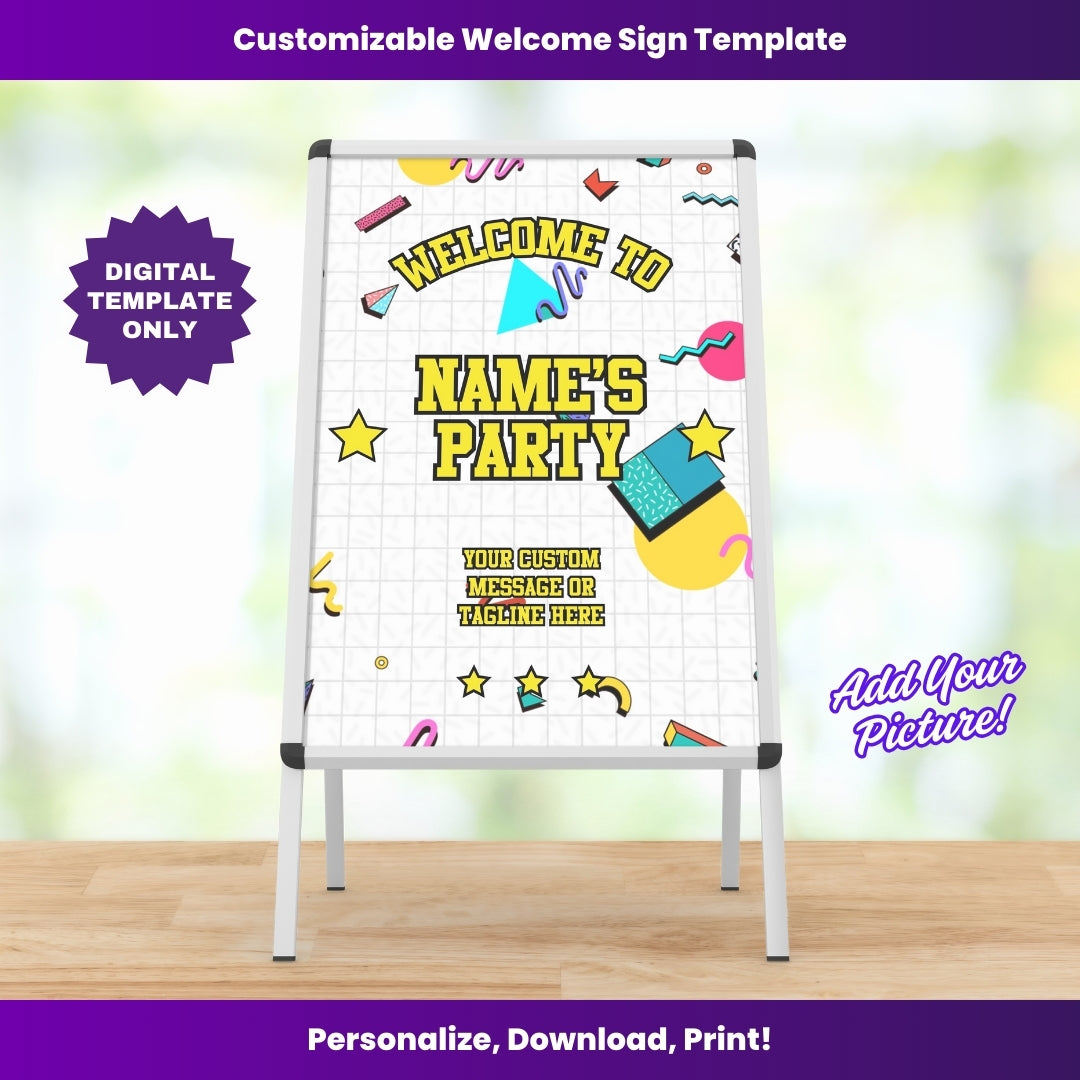 90s Brunch Party Welcome Sign – Editable Template (Canva Design)