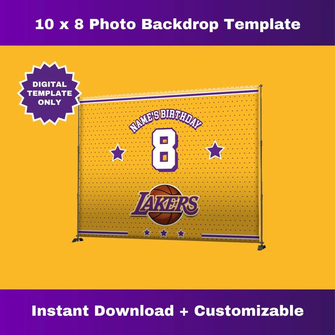 Lakers Birthday Party Photo Backdrop โ Editable Template Corjl Design