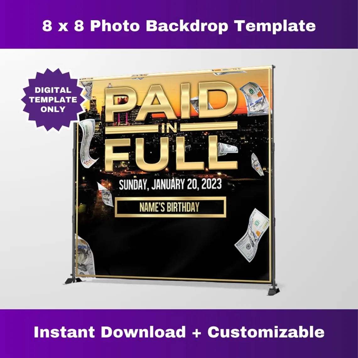 Sunset Paid in Full Photo Backdrop โ Editable Template Corjl Design