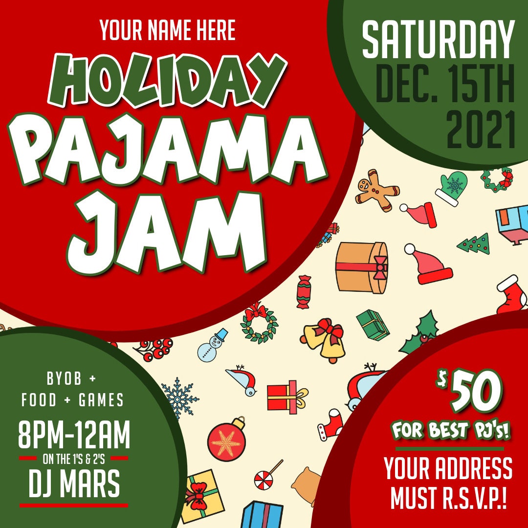 Holiday Pajama Jam Party Invitation – Editable Corjl Template