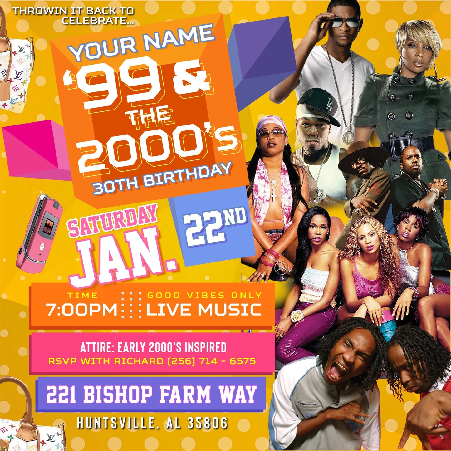 99 and the 2000's Birthday Party Invitation – Editable Template (Corjl Design)