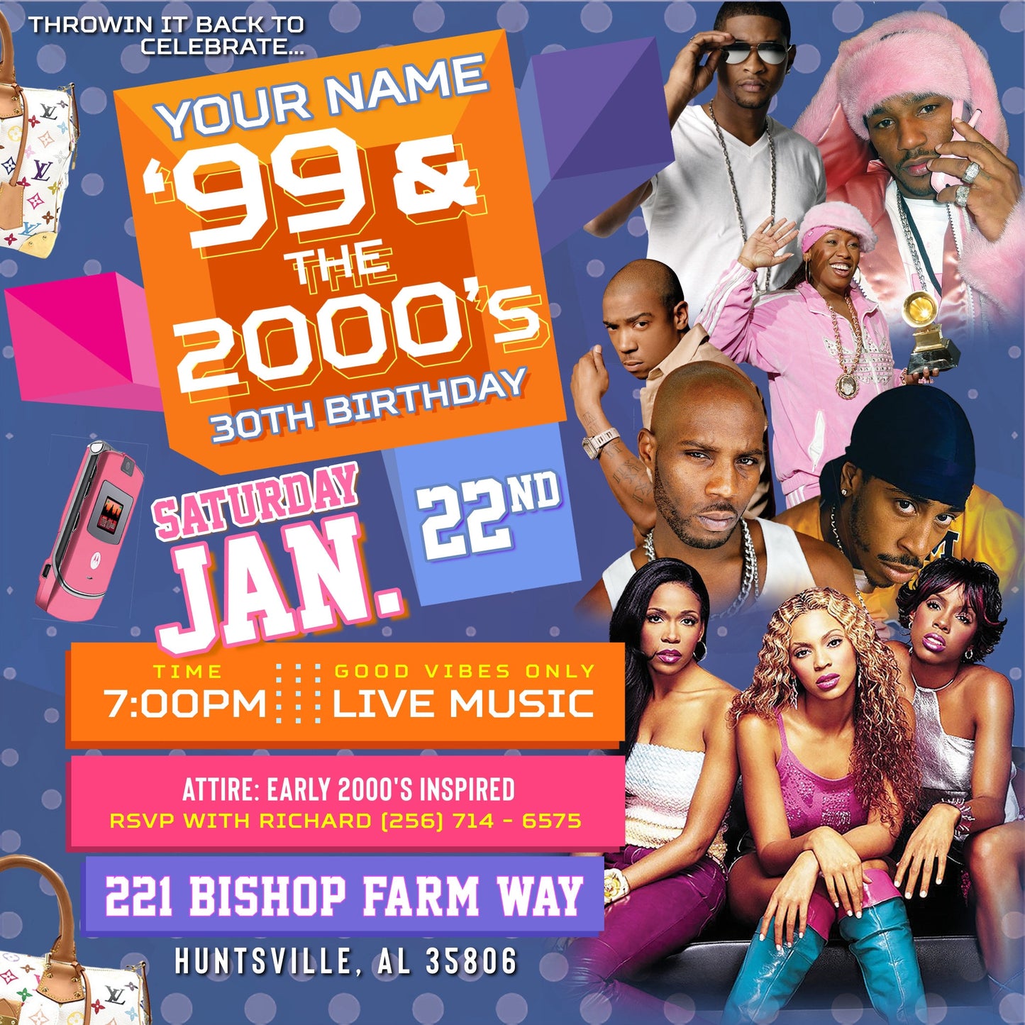 99 & the 2000's Birthday Party Invitation – Editable Template (Corjl Design)