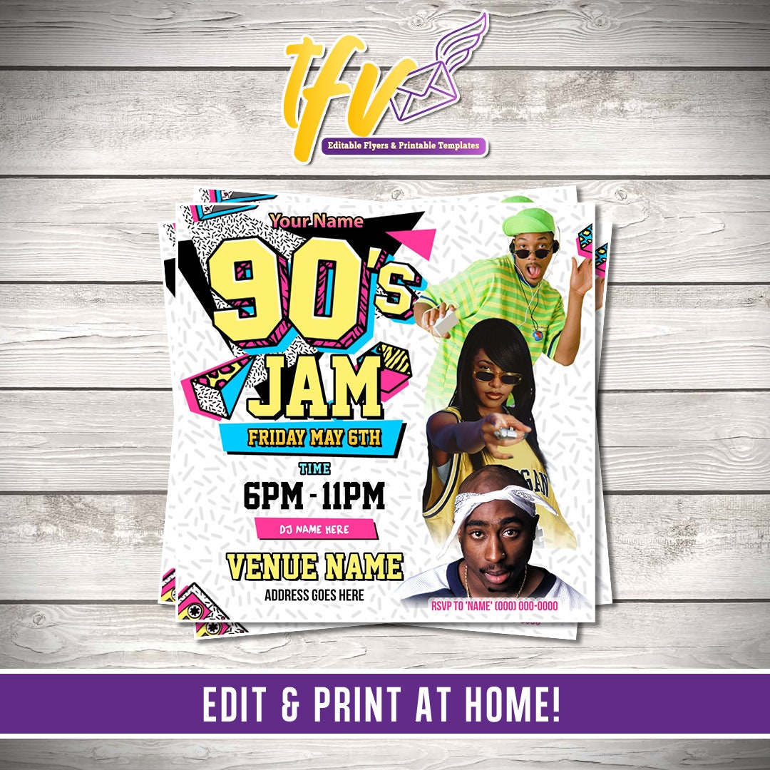 90's Music Jam Party Invitation – Editable Corjl Template