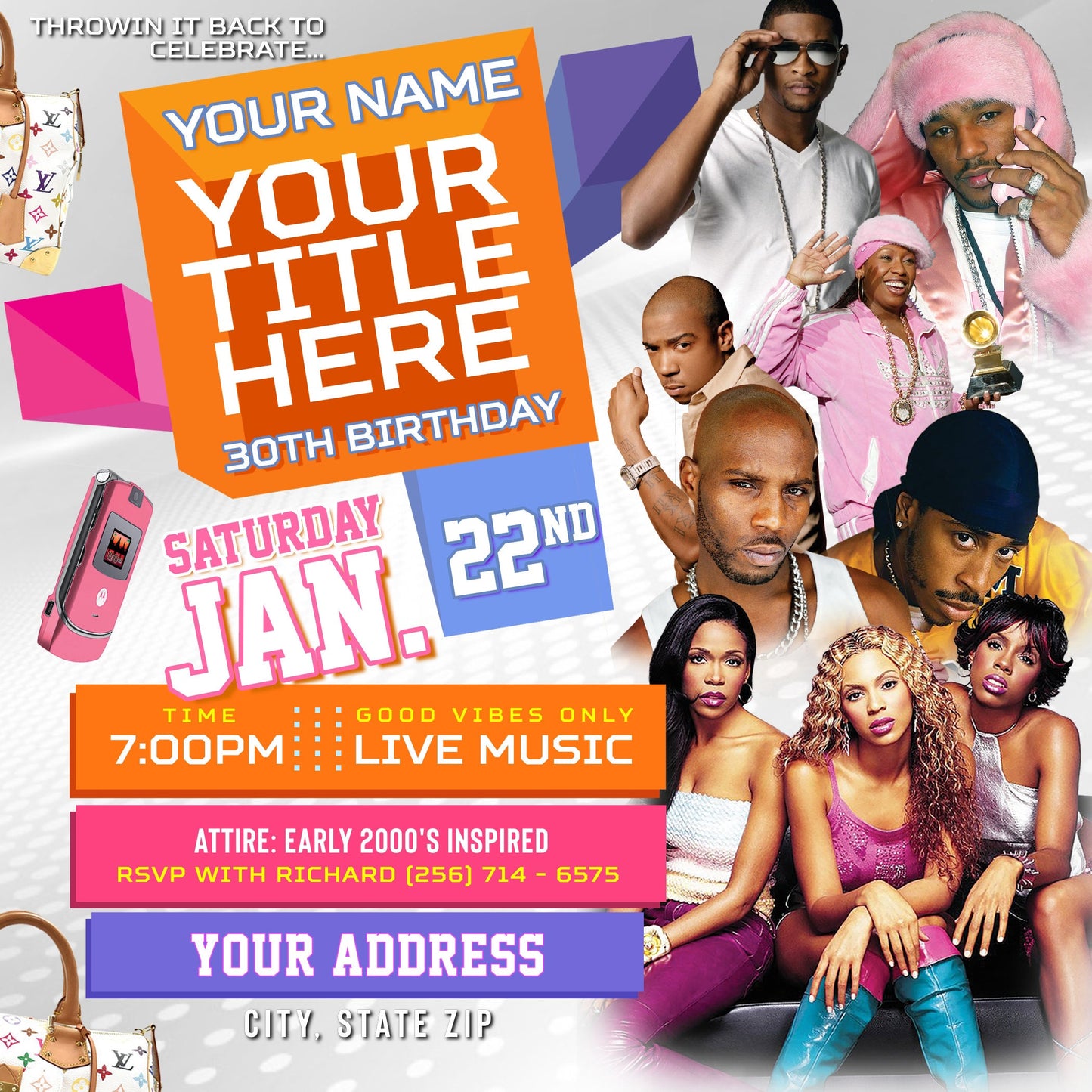 106 and Park Birthday Party Flyer Editable Template (Purple Haze White Background)