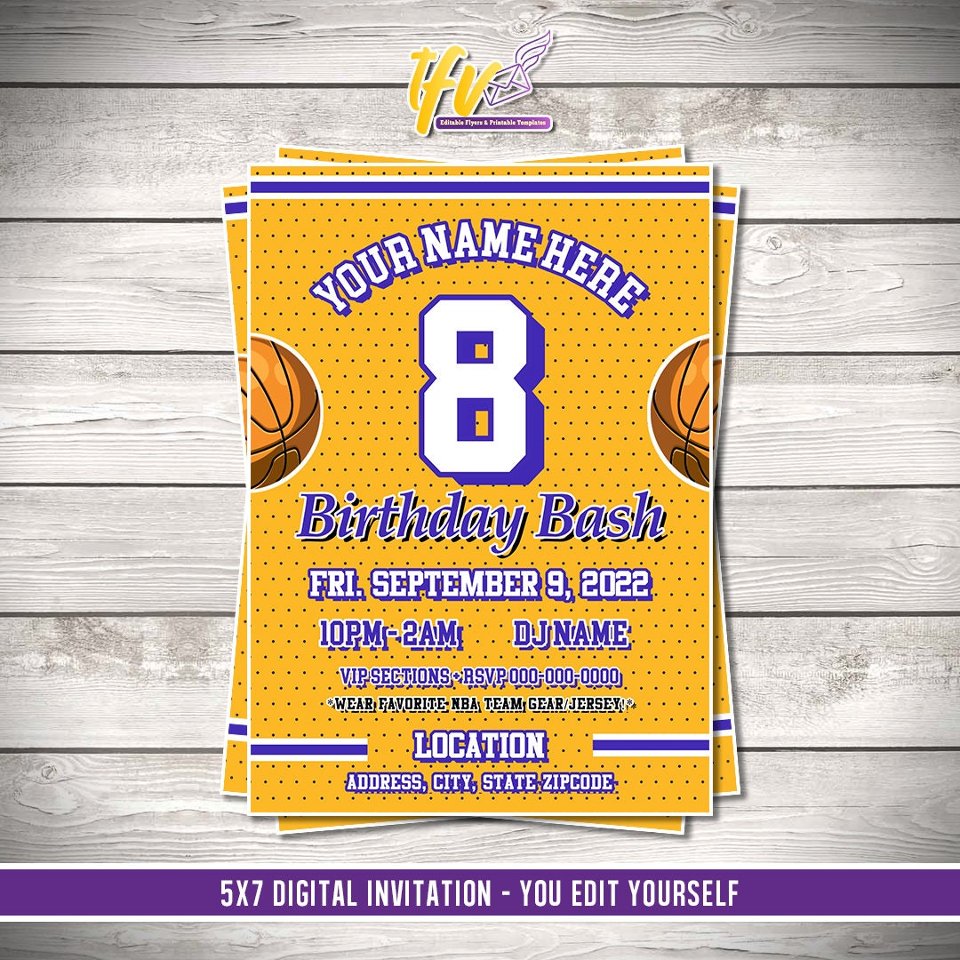 Lakers Birthday Party Invitation – Editable Template (Corjl Design)