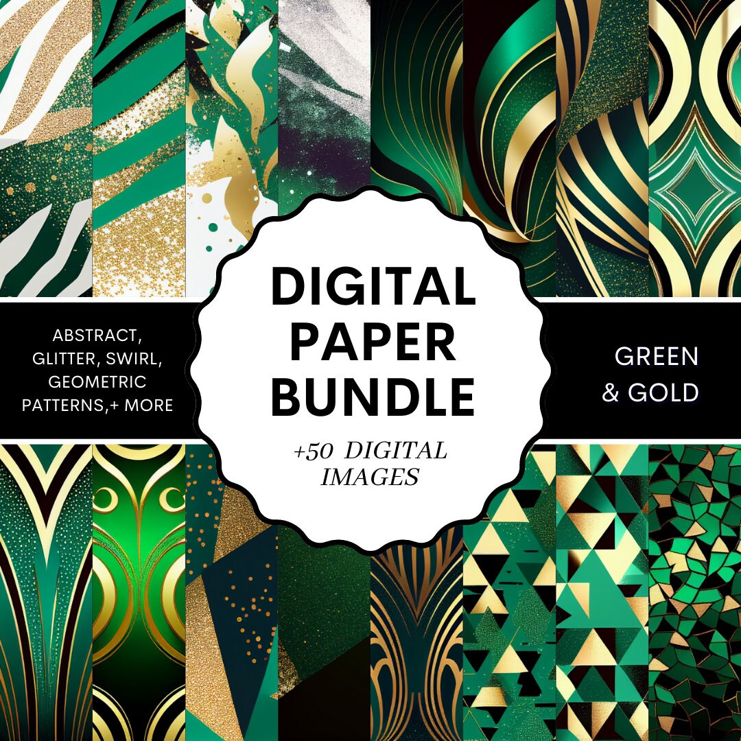 Green and Gold Digital Paper Bundle