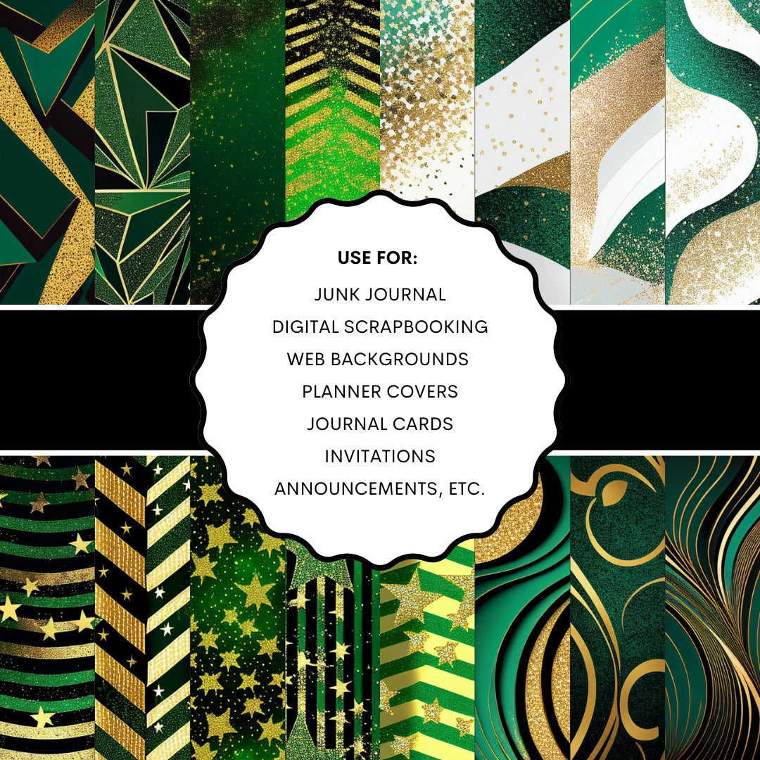 Green and Gold Digital Paper Bundle