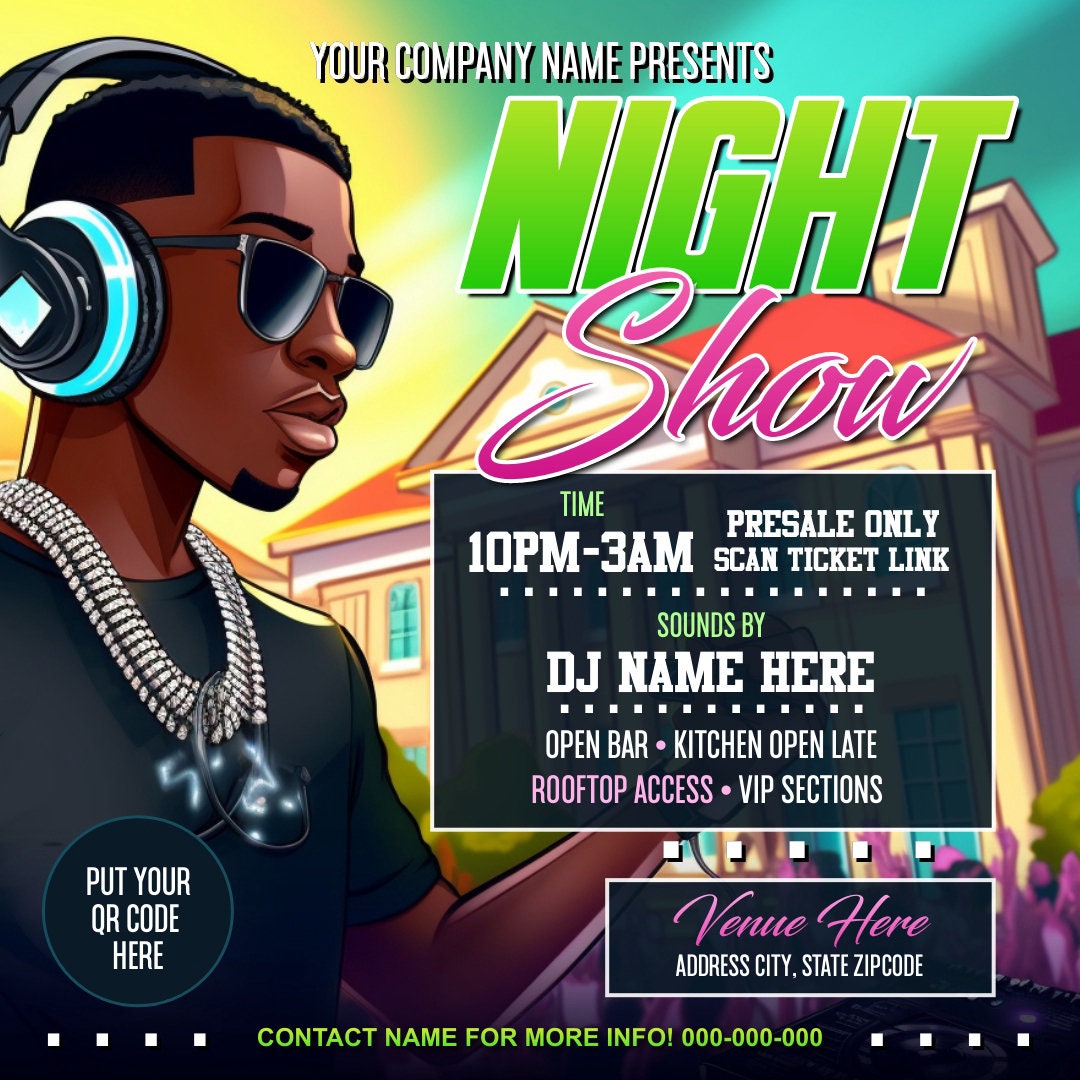 Night Show College Party Invitation - Editable Template (Corjl Design)