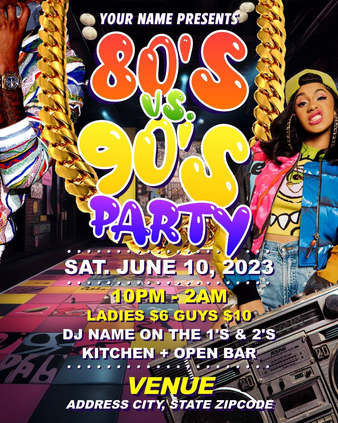 80s vs 90s Party Flyer (Young OG Edition) – Editable Template
