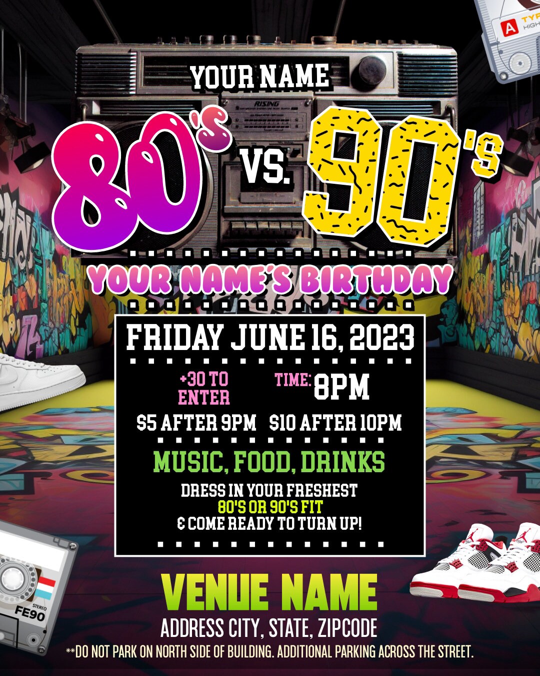 80's vs 90's Birthday Party Invitation – Editable Corjl Template