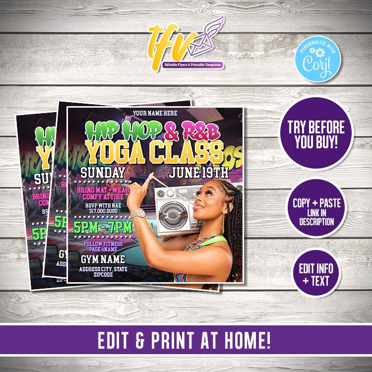 Hip Hop & R&B Yoga Class Invitation - Editable Template (Corjl Design)