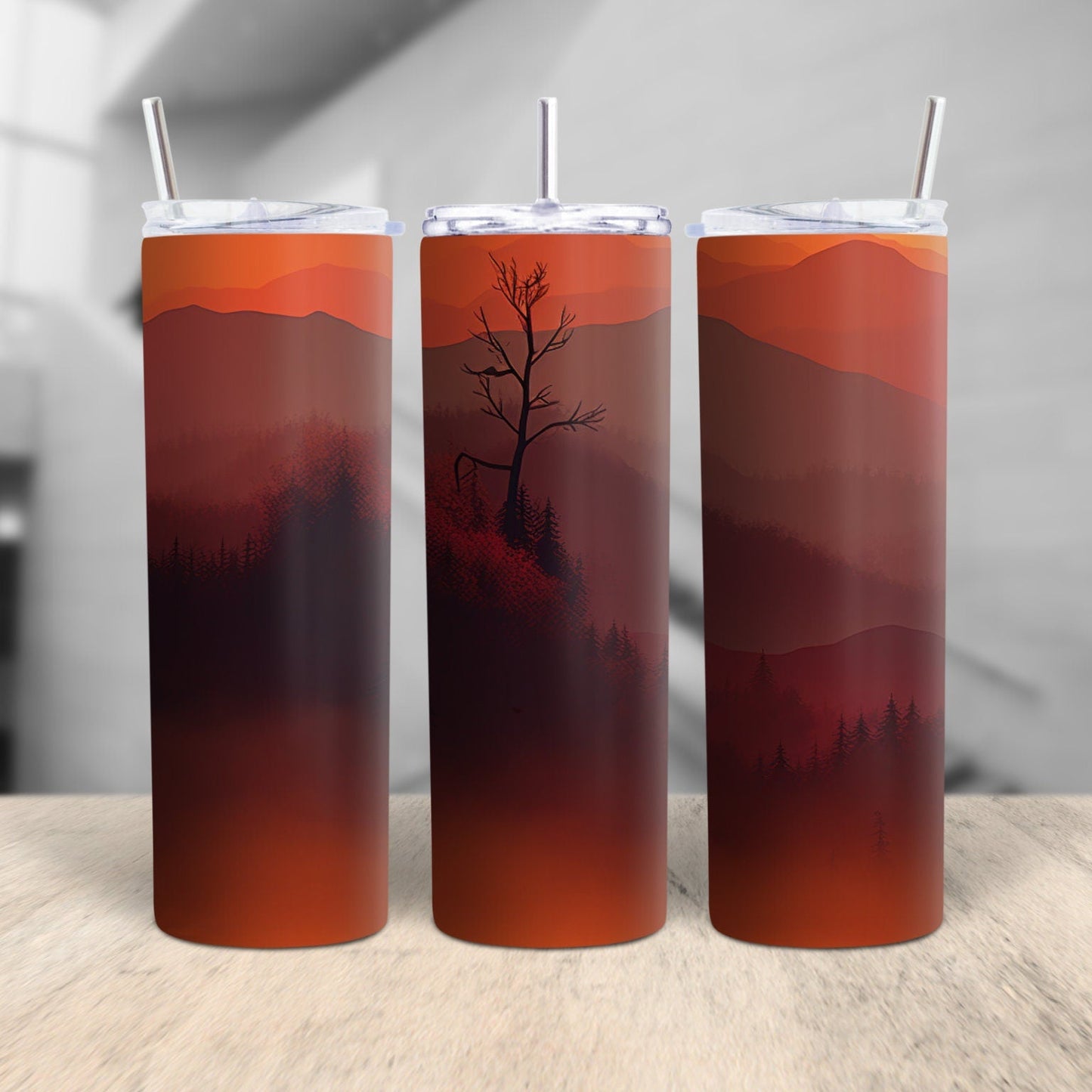 Sunset After Wildfire 20 Oz Skinny Tumbler Wrap