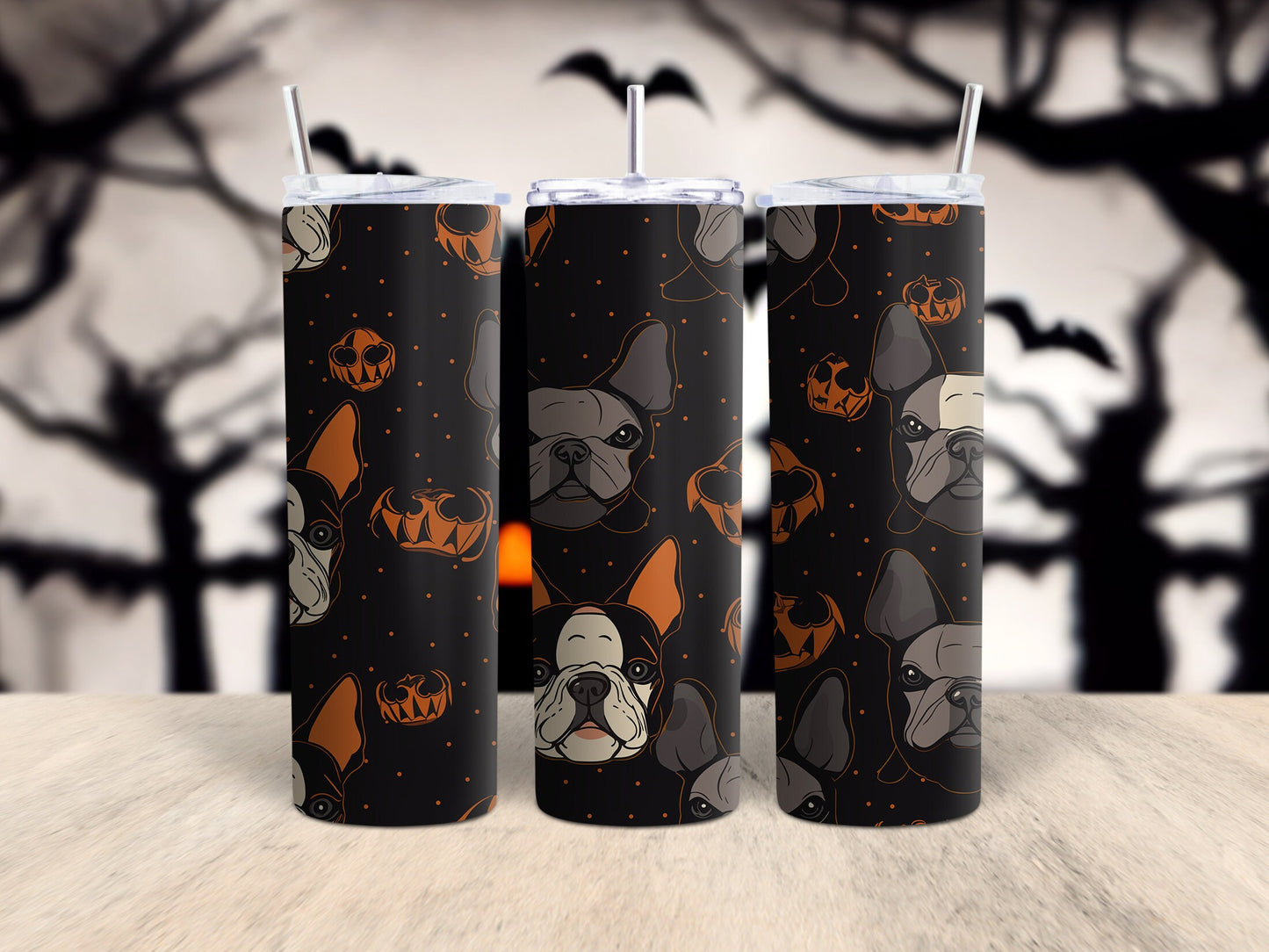 Black Dog Halloween Pattern 20 Oz Skinny Tumbler Wrap
