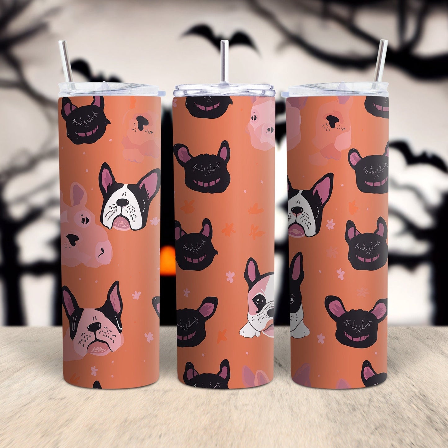 French Bulldog Halloween Pattern 20 Oz Skinny Tumbler Wrap