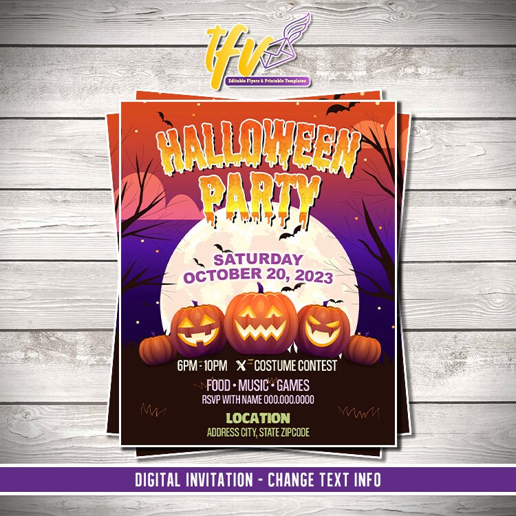 Haunted Halloween Party Invitation - Editable Template (Corjl Design)