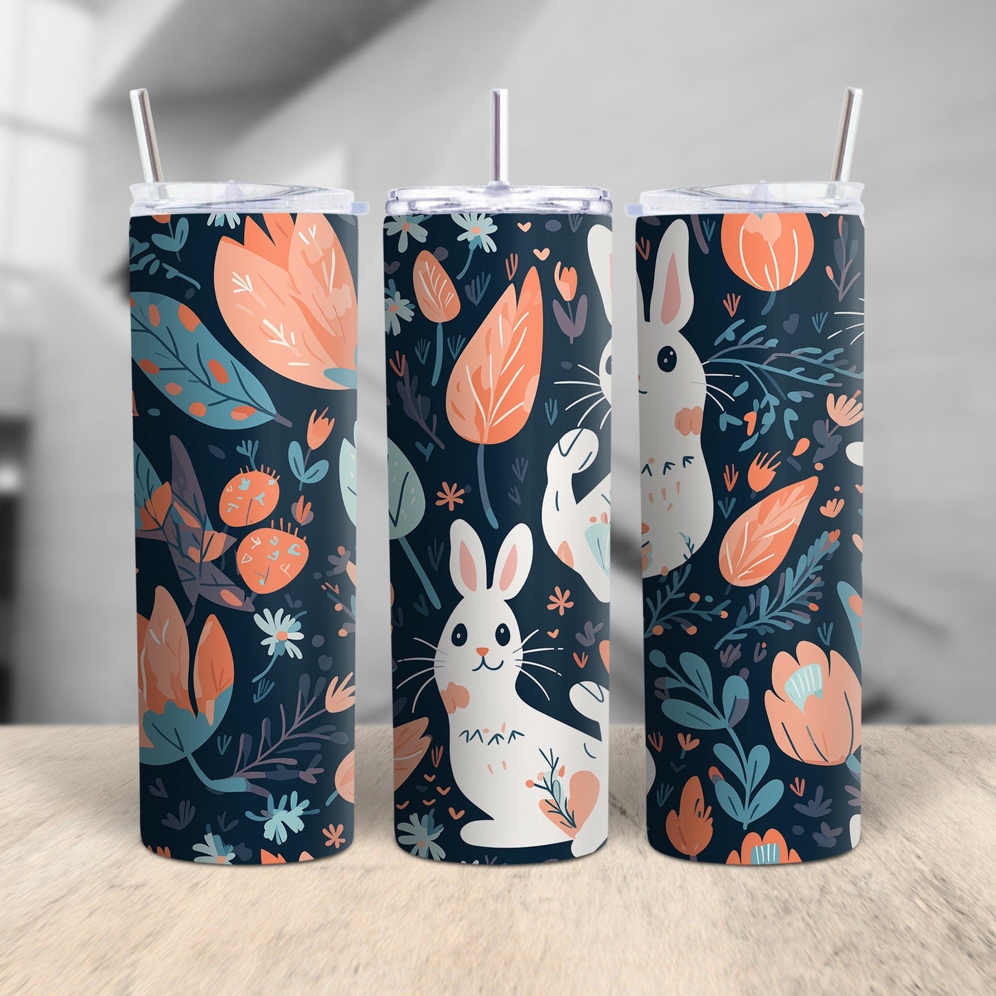 Green Bunny Pattern 20 Oz Skinny Tumbler Wrap