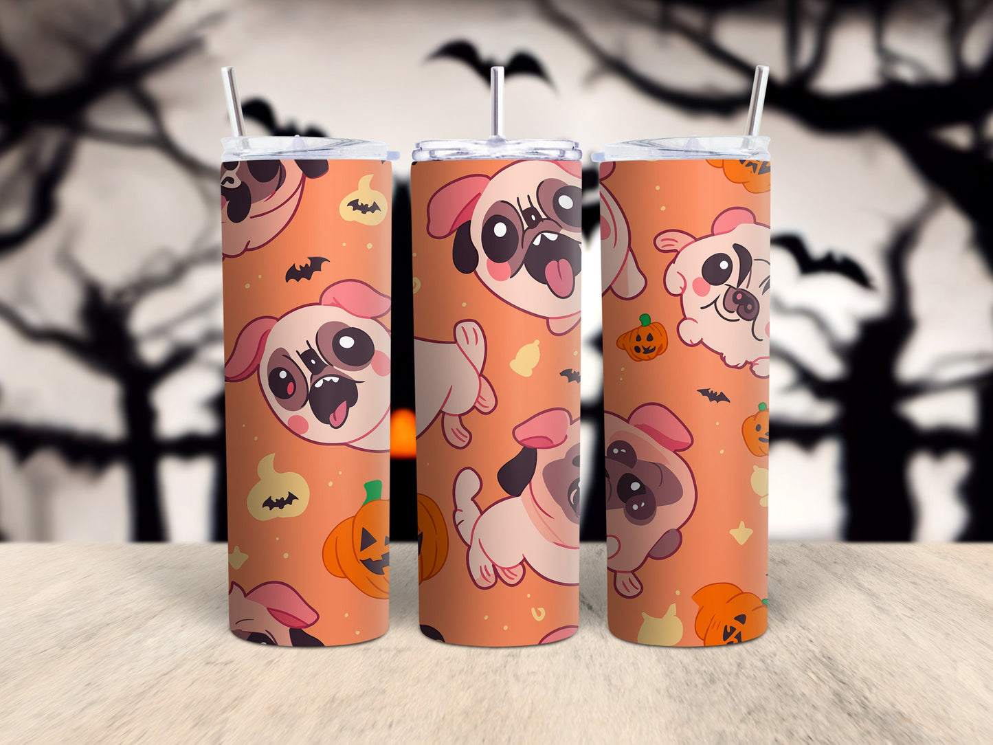 Pug Dog Halloween 20 Oz Skinny Tumbler Wrap