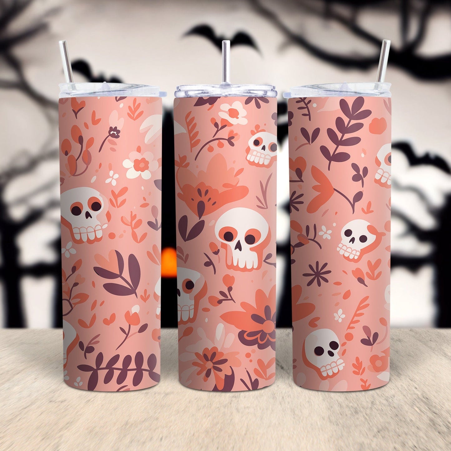 Halloween Skulls Pattern 20 Oz Skinny Tumbler Wrap