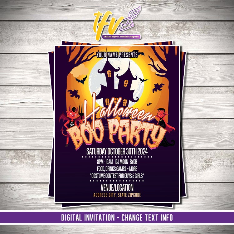 Halloween Boo Party Flyer Editable Template