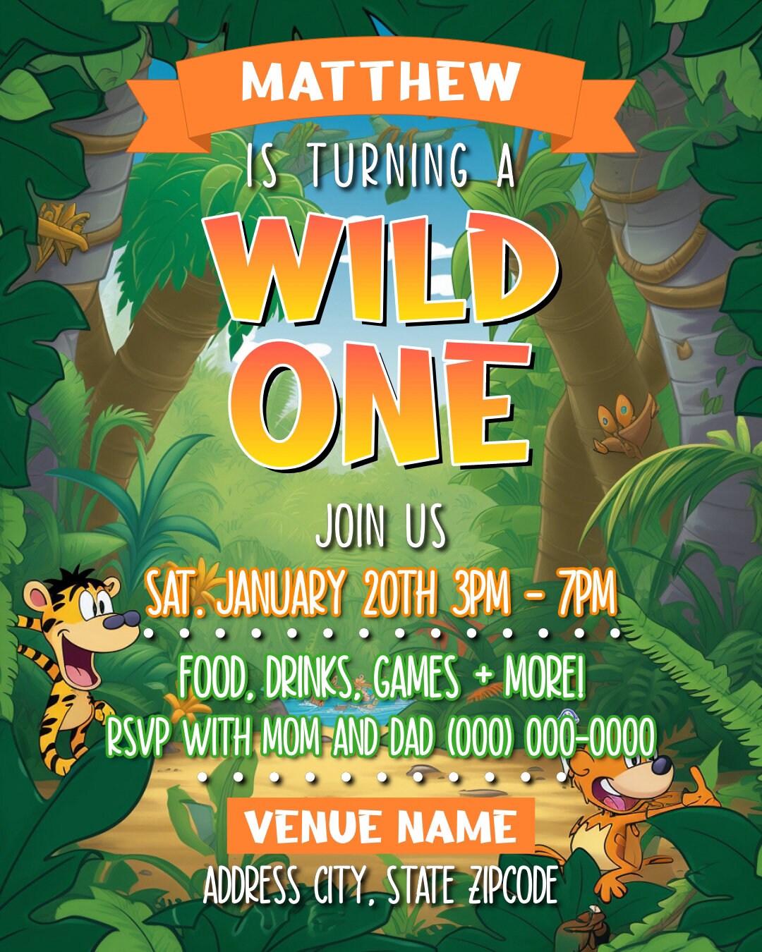 Wild One Years Old Birthday Party Flyer Editable Template