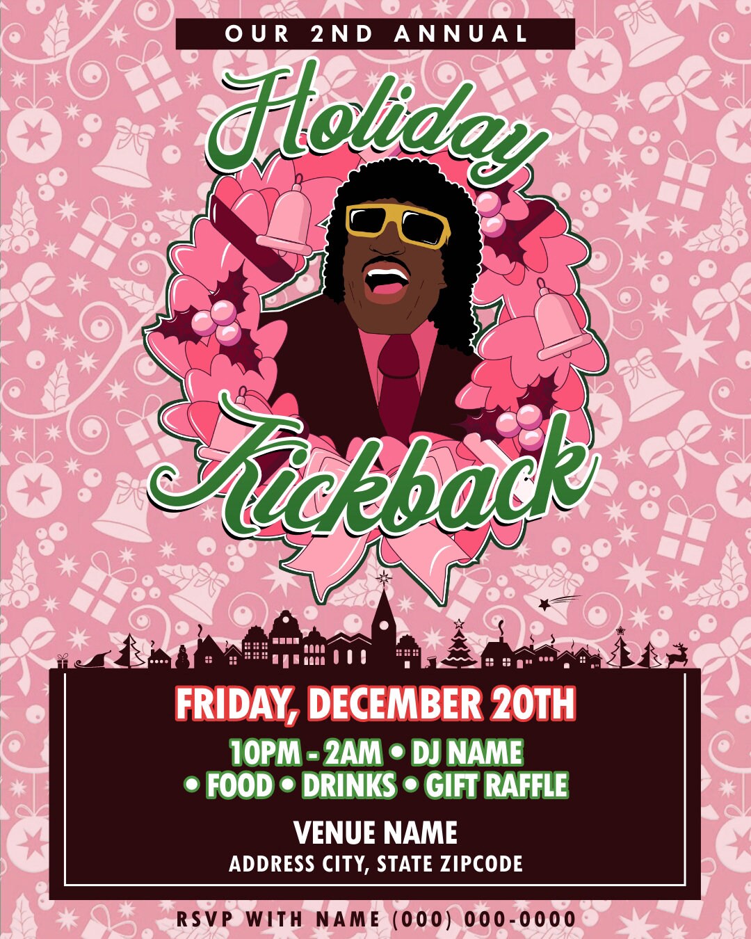 Pinky Next Friday Christmas Kickback Invitation – Editable Template (Corjl Design)