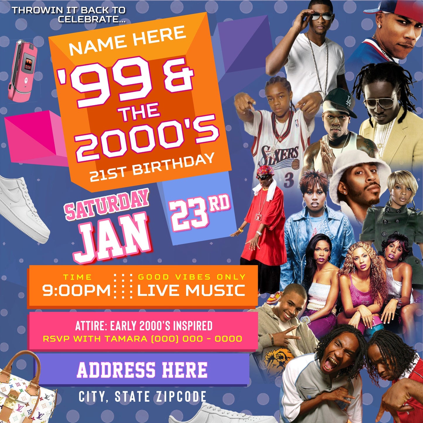 99 and the 2000's Birthday Party Invitation – Editable Template (Corjl Design)