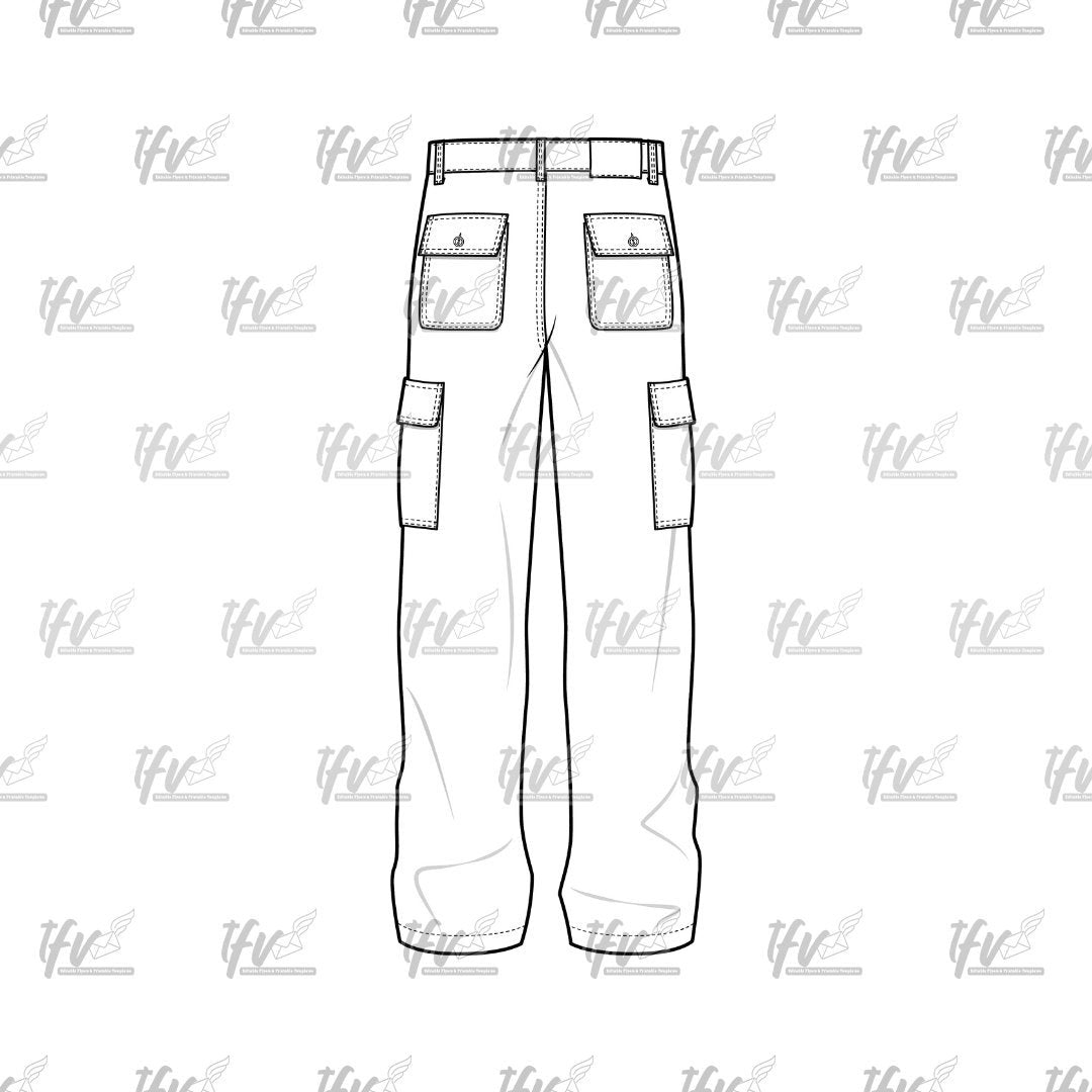 Work Pants Back, Cargo Pants Mockup, Apparel Mockup, Vector Illustration, Technical Drawing, Tech Pack, Used For Procreate, Fashion Mockup
