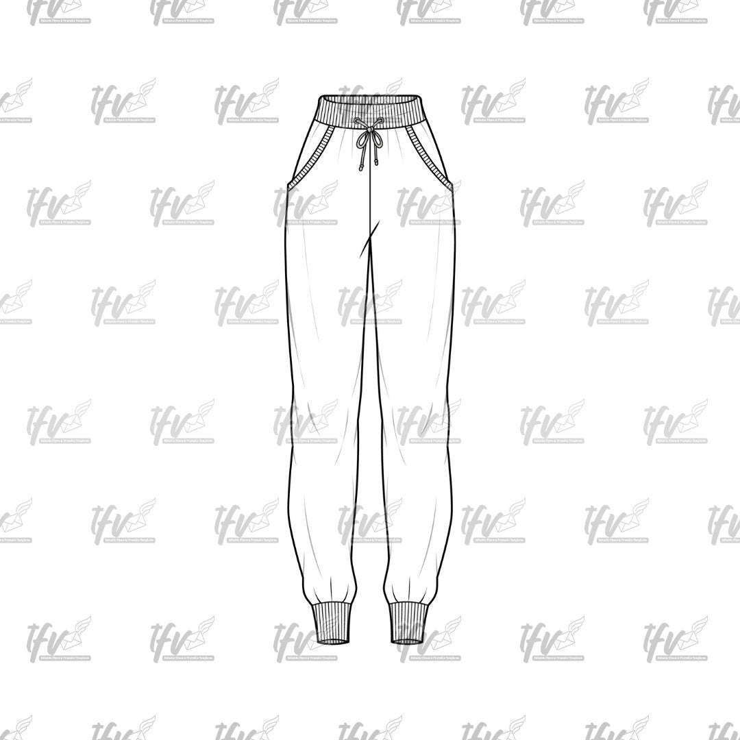 Womens Joggers, Athletic Mockup, Apparel Mockup, Vector Illustration, Technical Drawing, Tech Pack, Procreate Files, Digital Fashion Mockup