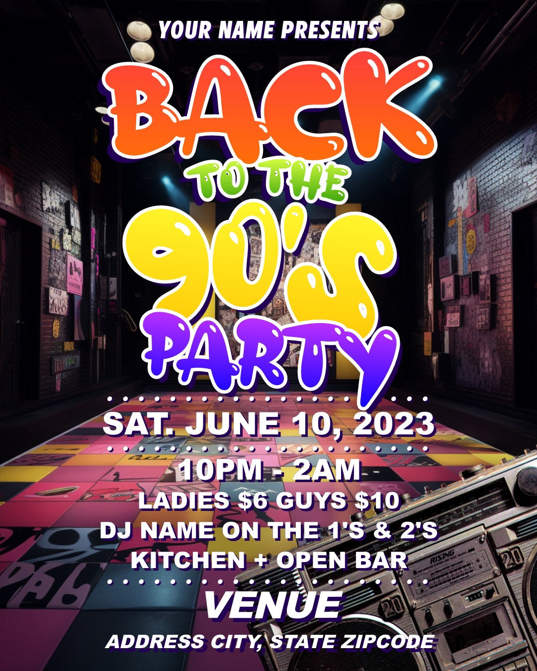 Back to the 90's Party Invitation – Editable Template (Corjl Design)