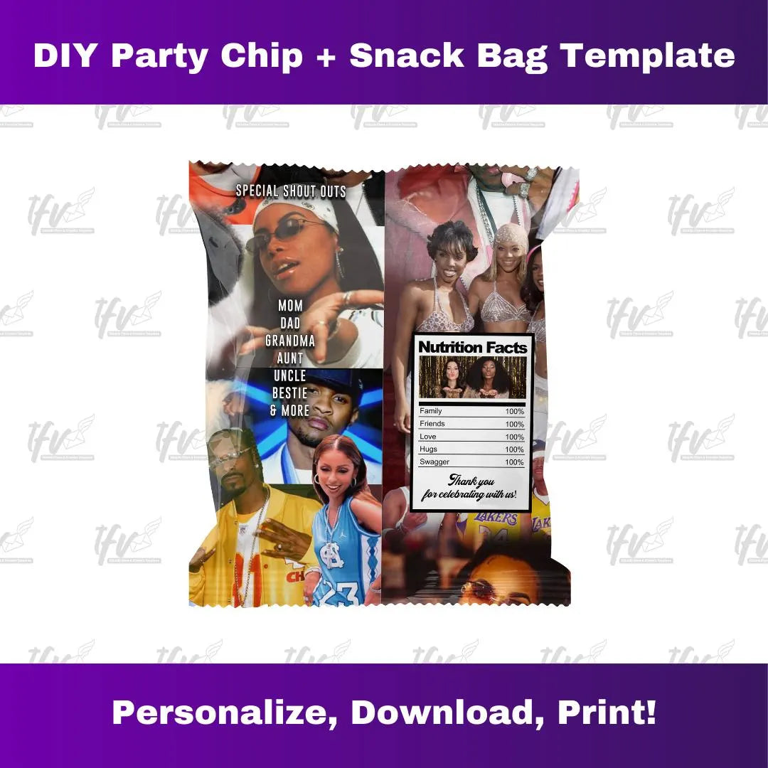 An Early 2000's Birthday Party Chip Bag Template