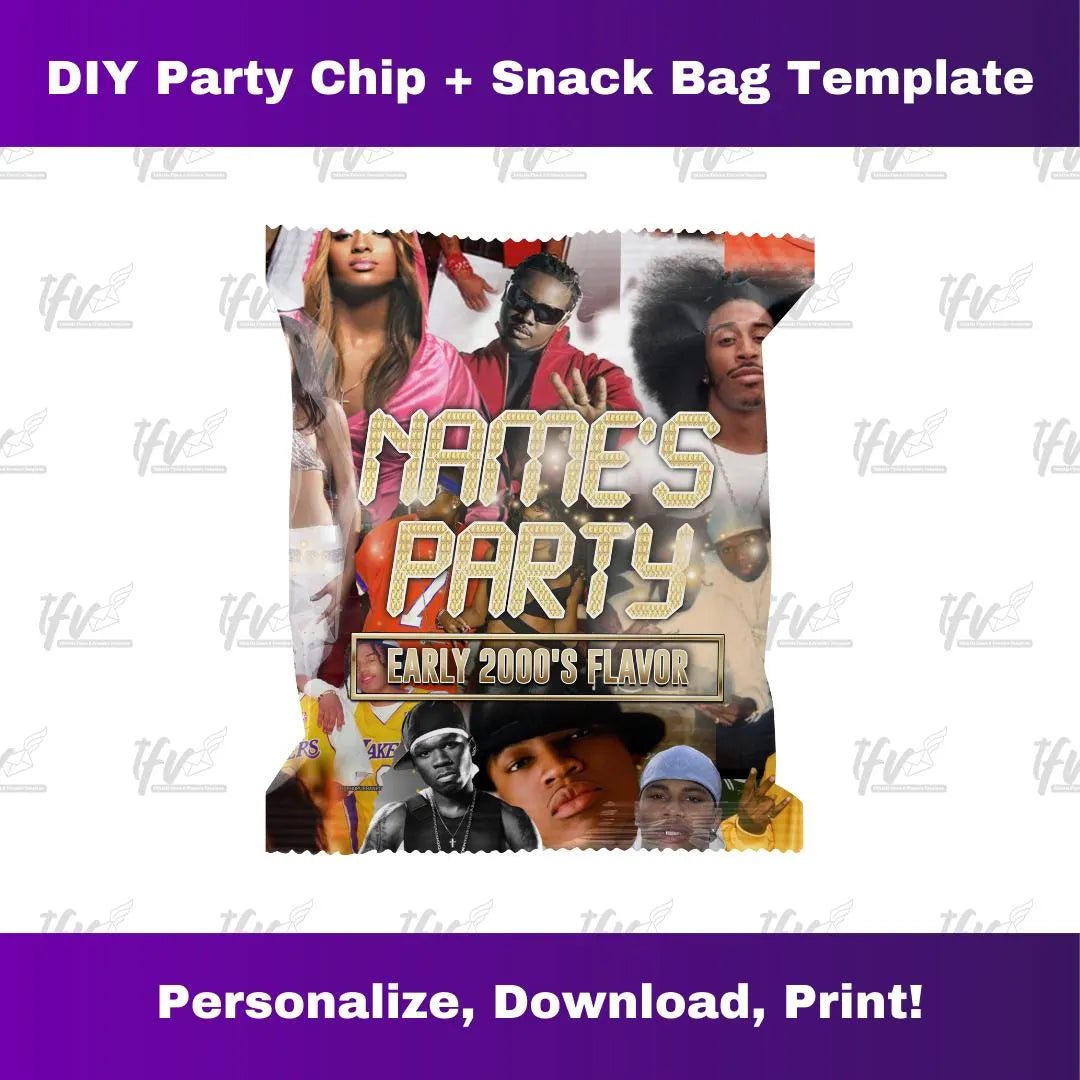 An Early 2000's Birthday Party Chip Bag Template