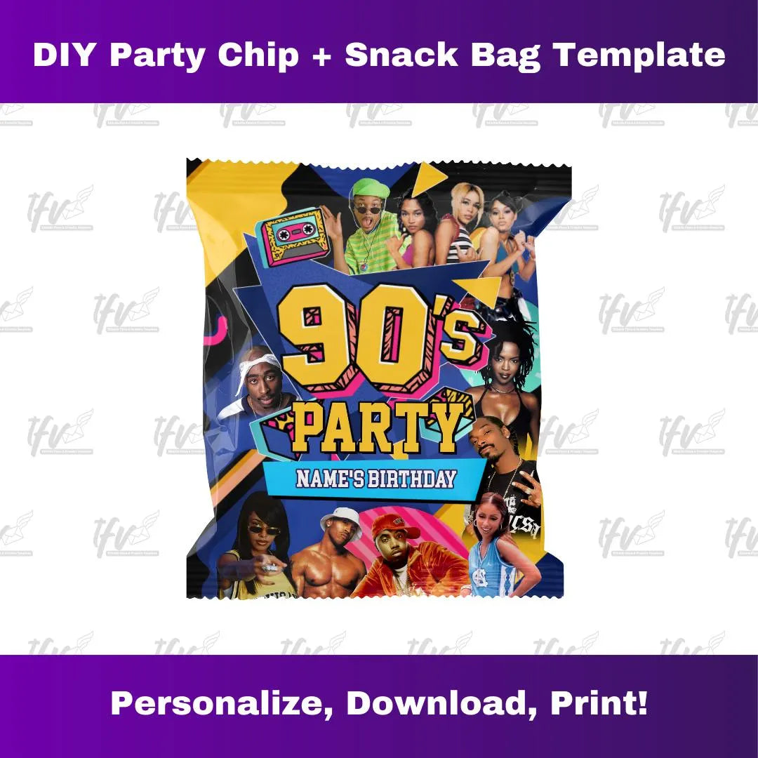 Neon Rave 90's Birthday Party Chip Bag Template